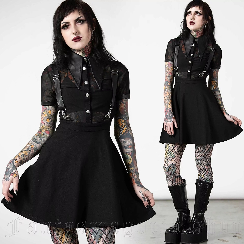 Nwt Killstar Cosmic Kitty Suspender Black Collar Dress XS